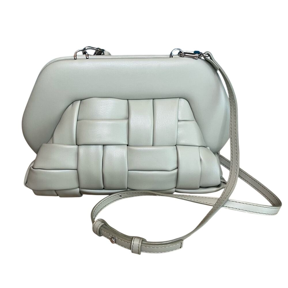 Themoire Tia Woven Vegan Leather Puffy Clutch Green Crossbody Shoulder Bag